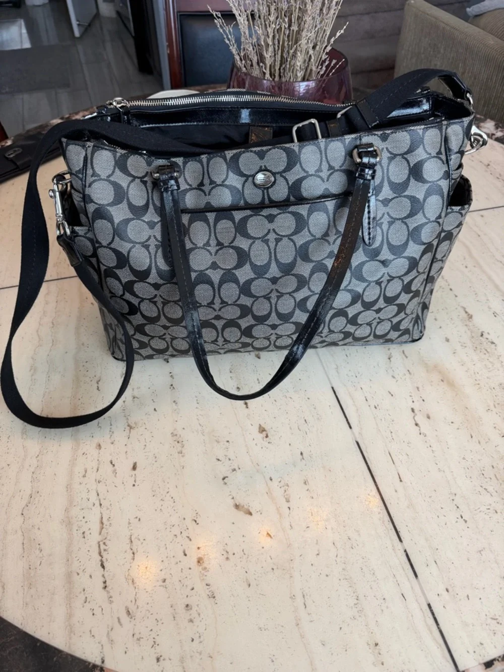 Coach Gray Signature Jacquard Tote with Black Trim